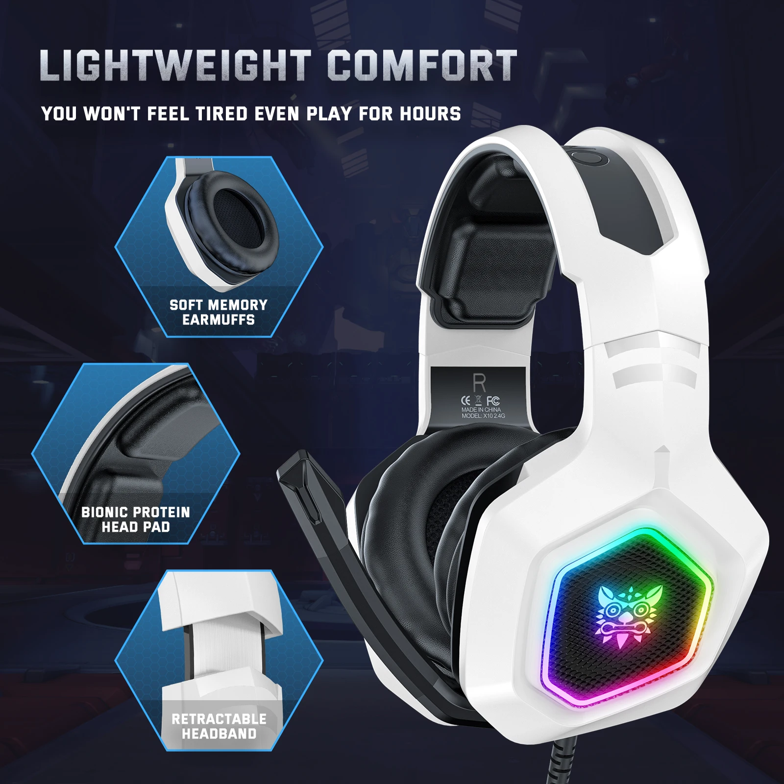Onikuma K10 White Usb Gaming Headset Wired Rgb Stereo Headphone Pubg Noise Cancelling Auricular Ps4 Earphone