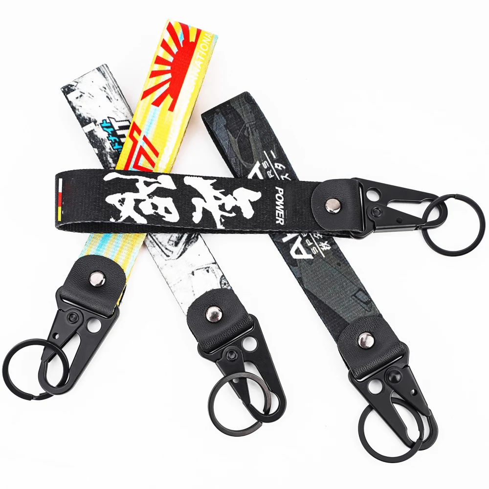 Customized Carabiner Keychain Short Lanyard Woven Embroidered Logo Polyester Lanyard Keys Chains Short Wrist Lanyard For Keys