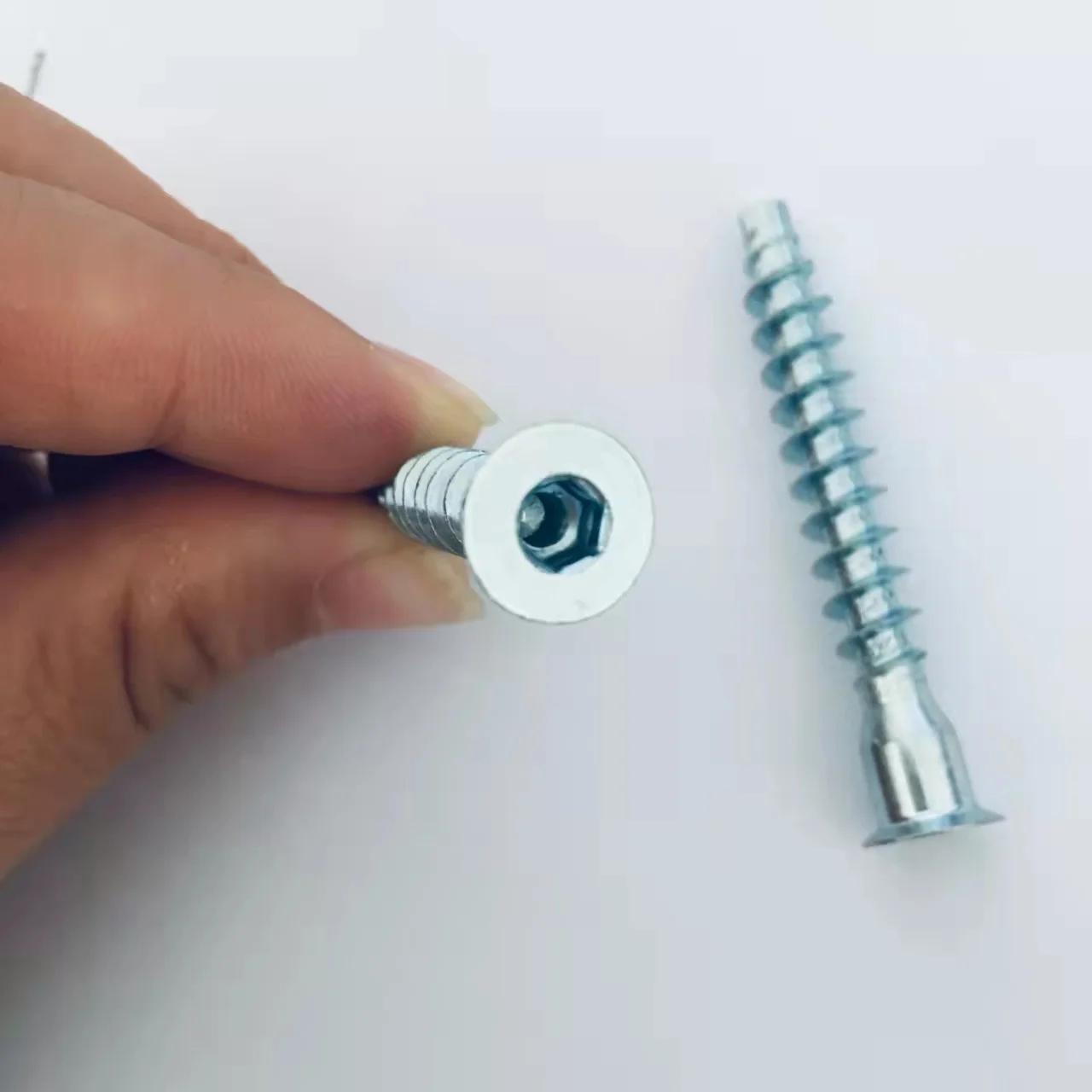 Blue white zinc Hex socket deep hole Euro screws for furniture 6.3x50