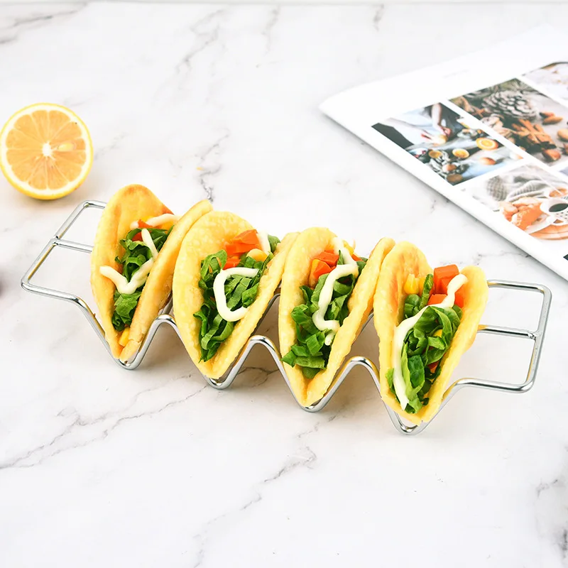 Wholesale Kitchen Restaurant Reusable Taco Dish Product metal Taco Stand large Stainless Steel Taco Holder