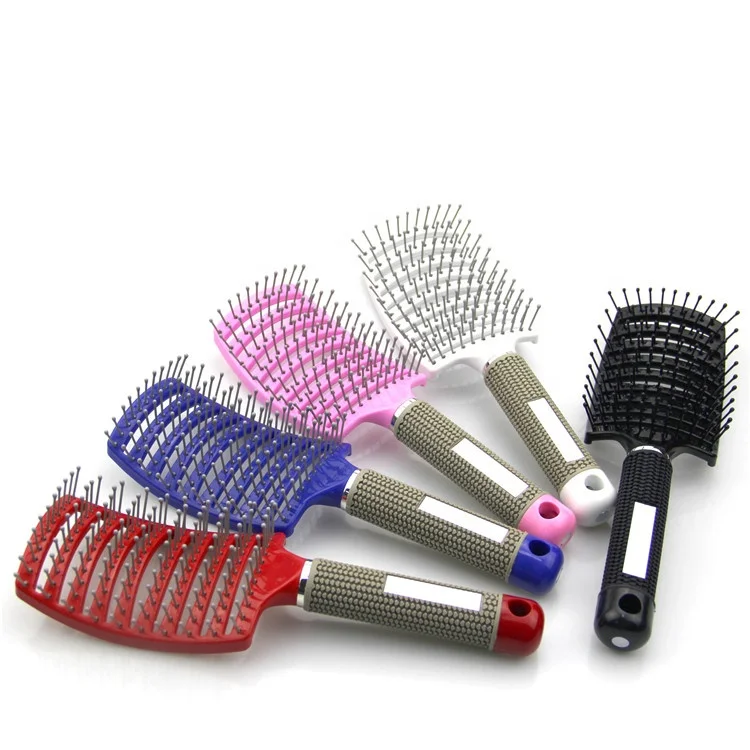 Nicboee Professional Ribs Comb Hairbrush Women Wet Plastic Massage Comb Big Bent Hair Brush