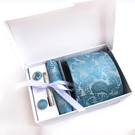 Fast Delivery Paisley Pattern Tie Clip Cufflinks Tie And Hanky Sets With Box Packing