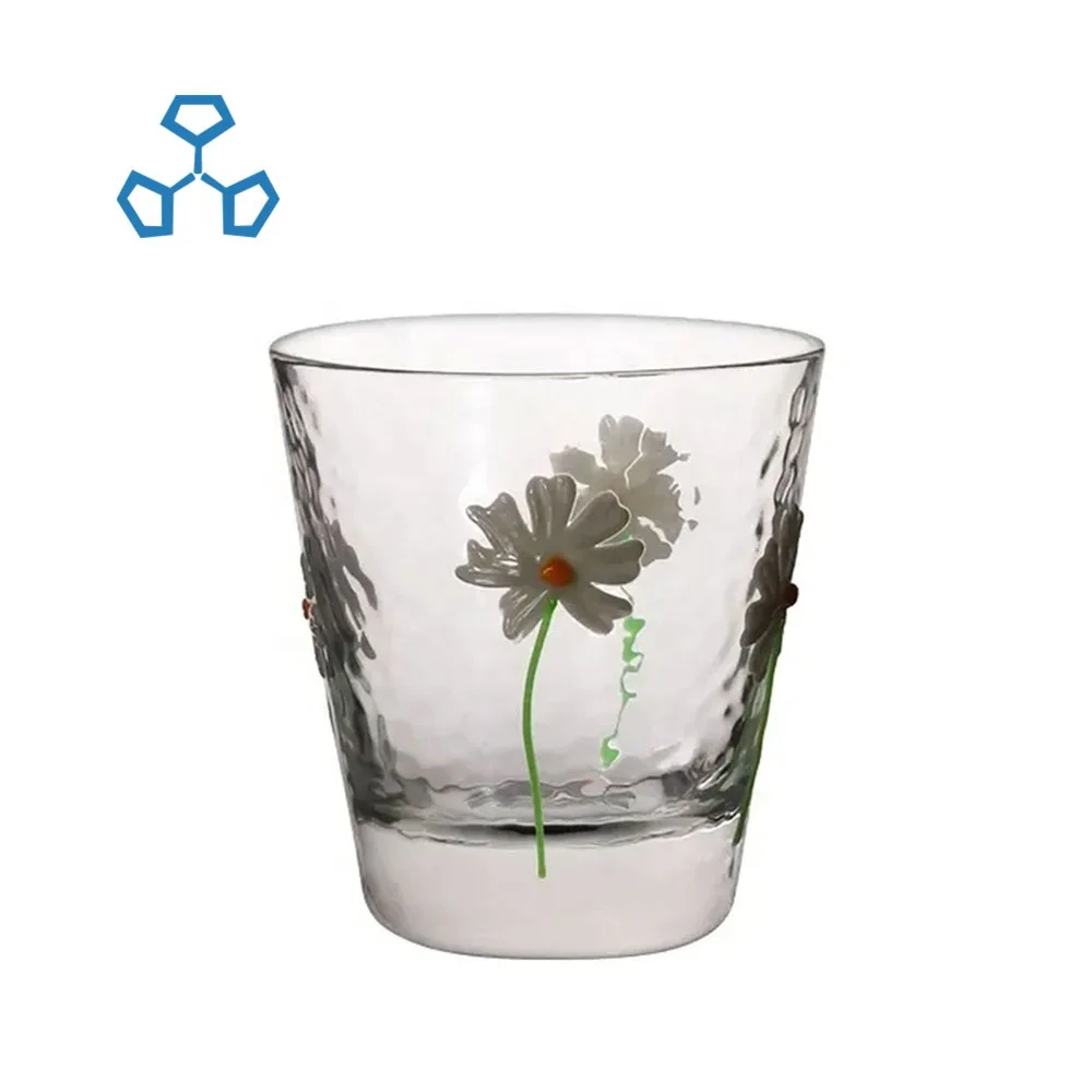 Embosed Hammer Unique Original Long Water Drinking Glass Set Pattern Luminous Design Cup with Thick Bottom for Restaurant