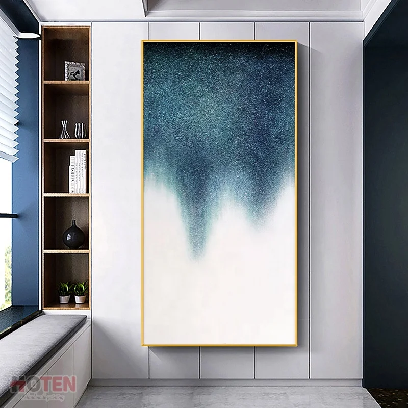 Pure hand-painted oil painting blue abstract modern starry sky decorative painting minimalist living room hanging painting