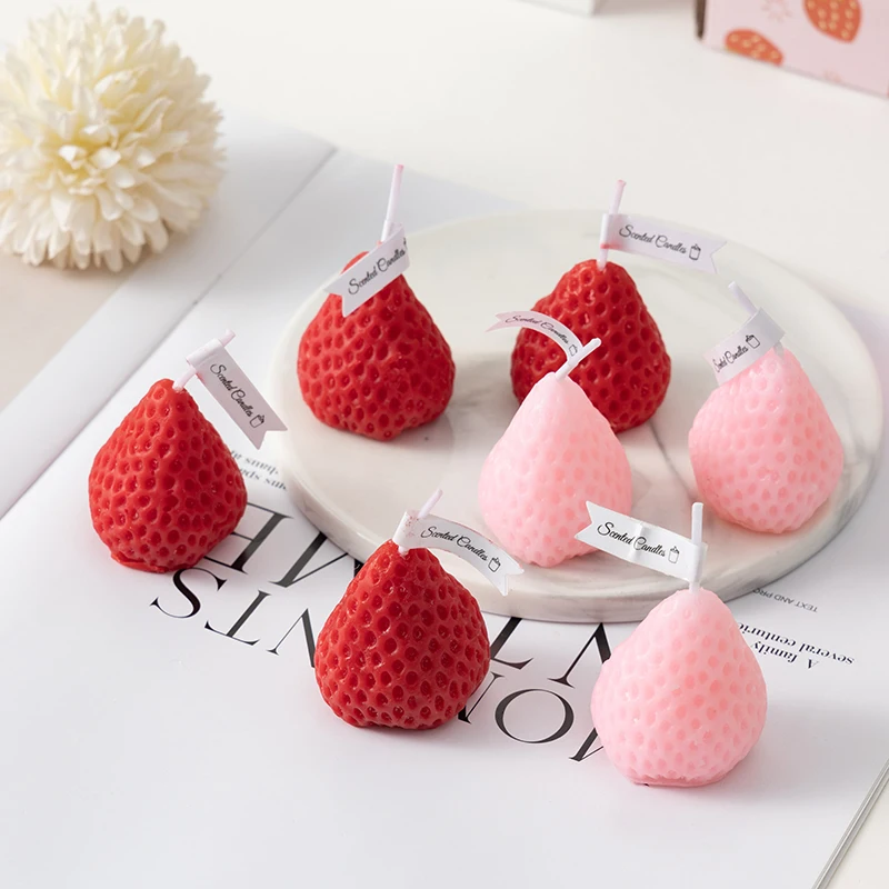 Strawberry scented candles plant scented oil sweet fruit strawberry candles birthday candles