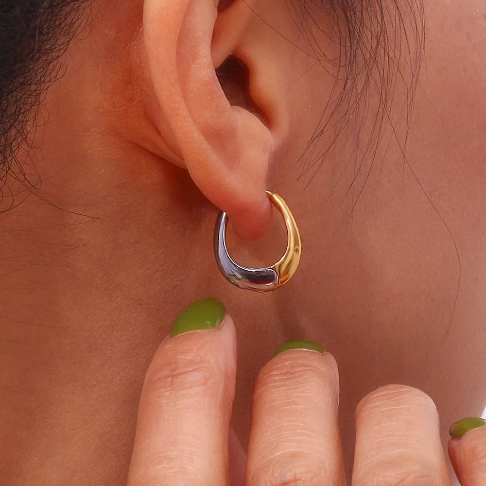 Stainless Steel Geometric Statement Earrings Prevent Allergy Hollow Splicing Mixed Color Huggie Earrings Unusual Jewelry