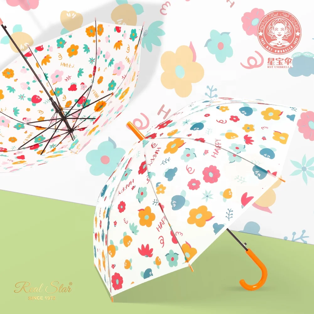 RST brand Ningbo/Guangzhou/Shanghai port clear poe umbrella fashion plastic flower young girl umbrella