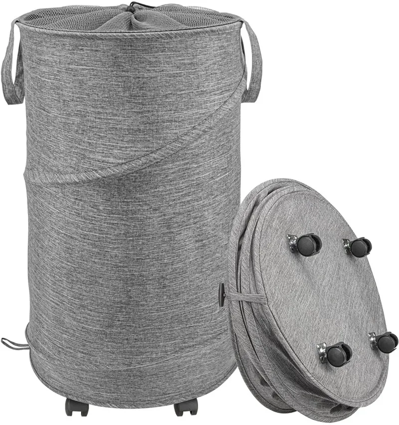 OEM High Quality Collapsible 72L Pop-Up Rolling Washing Bin Laundry Hamper Basket with Wheels