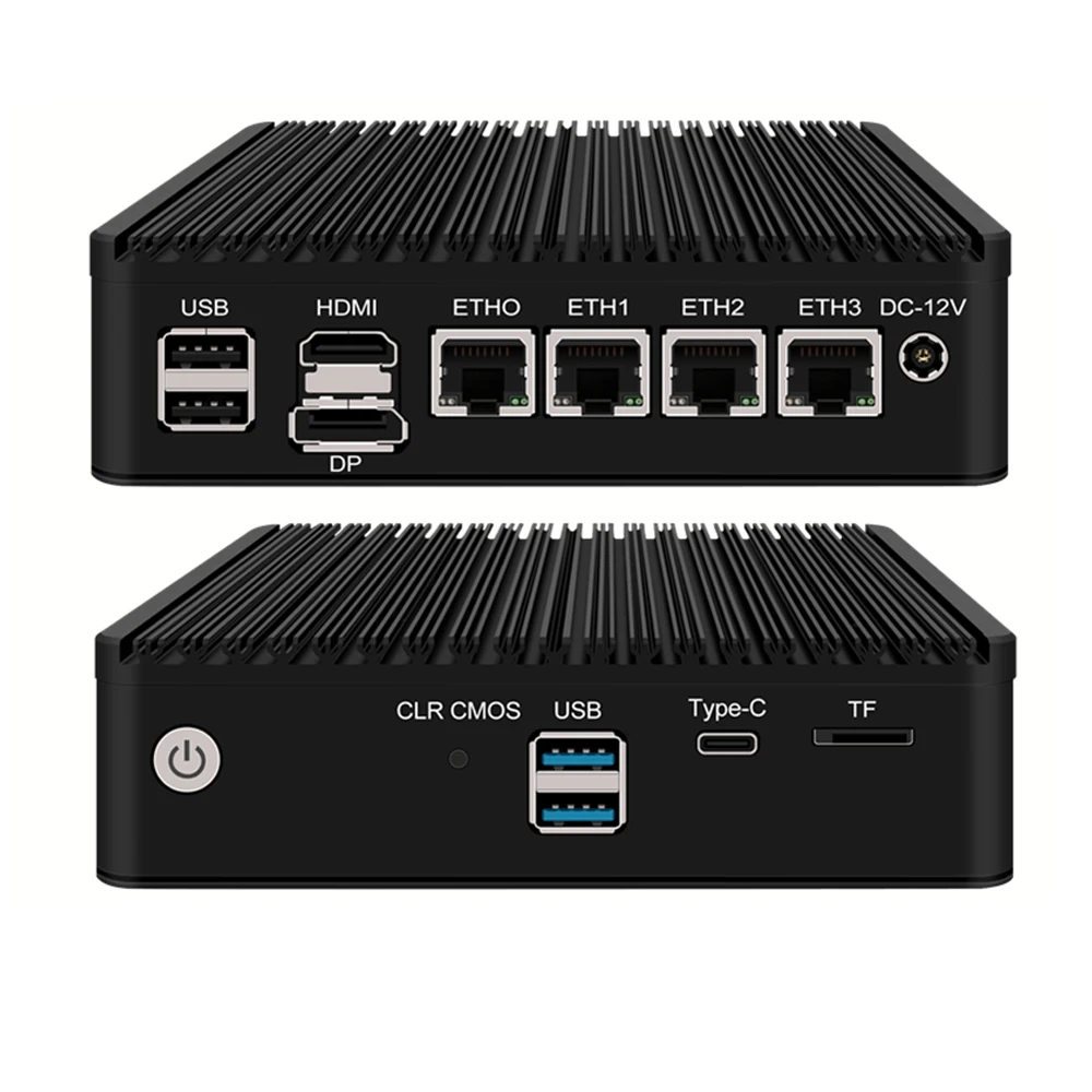 4 LAN 2.5G Router N6005  N5105 i226-V B3 Nics TPM2.0 Fanless Mini PC HD-MI DP Type-C TF Slot Firewall Computer