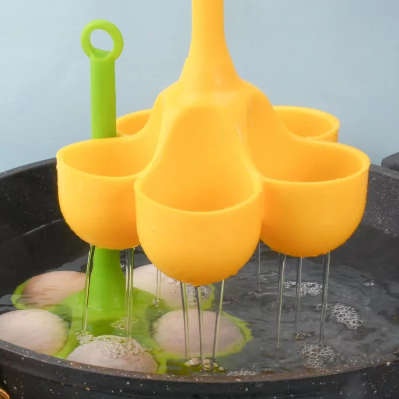 New Design Heat Resistant Food Grade Silicone 5 Grid Eggs Poacher Maker Poached Egg Cooker Steamer