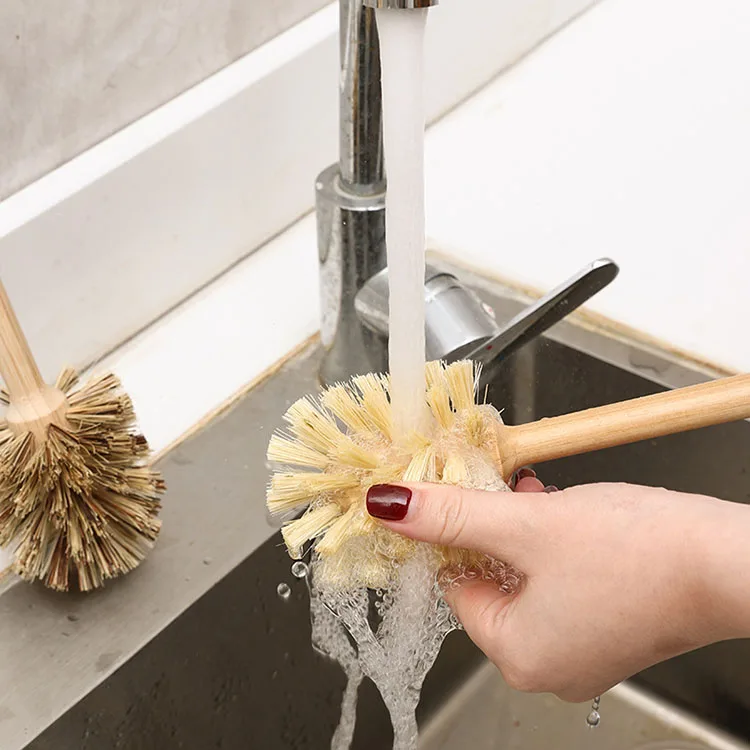 Nature Sisal Bristle Bamboo Bottle Brush Long Handle Hanging Design Cleaning Brush for Glass Water Bottles Baby Bottles