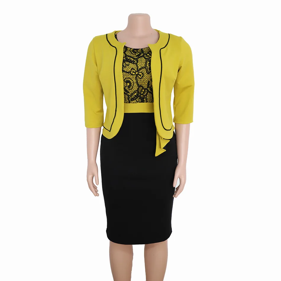 Wholesale big size women dress plus size two piece short sleeve midi dress and jacket set
