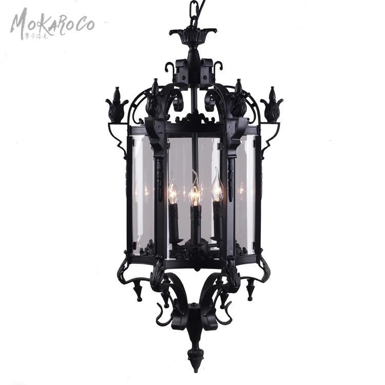 Black gram color vintage American hexagonal glass chandelier Roman Gothic courtyard chandelier
