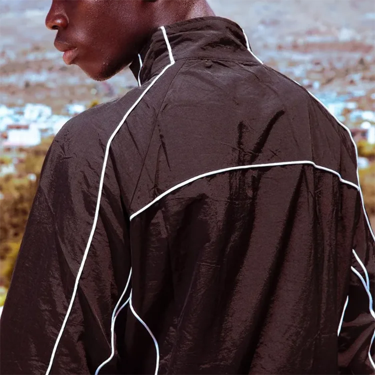 Men Polyester Jogger Sets Two Piece Set Patchwork Zip Up Puff Print Nylon Jacket And Track Pants Custom Nylon Tracksuits For Men