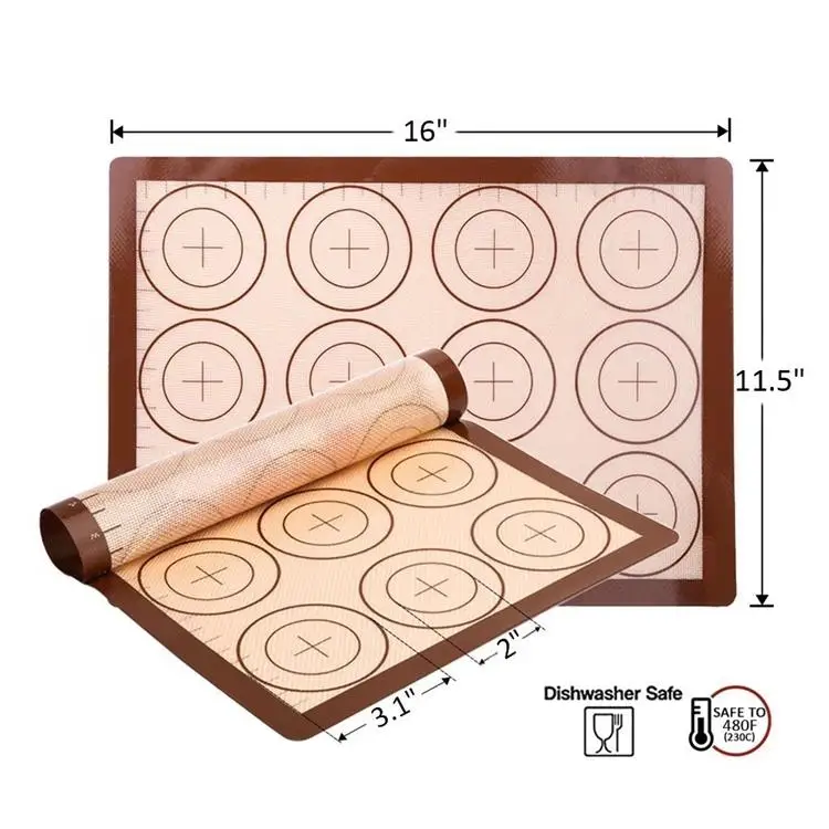2 Pack Non-Stick Silicone Baking Mat Set Heat Resistant Cookie Sheets for Baking and Rolling Kneading Cooking Pastry Tools