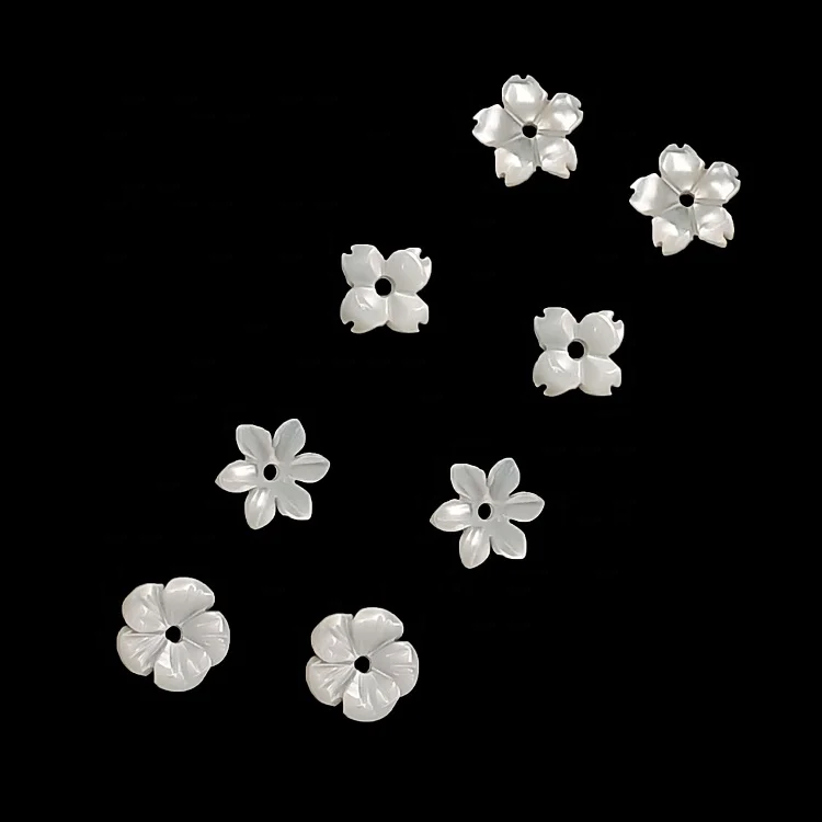 6mm carved mother natural pearl white shell flower earring beads for  jewelry production