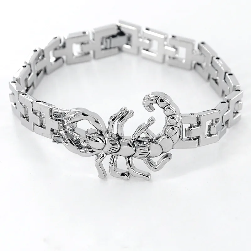 New Fashion Scorpion Design Silver Plated Wide Chain Classic Wrist Daily Gift Band Bracelet for Men