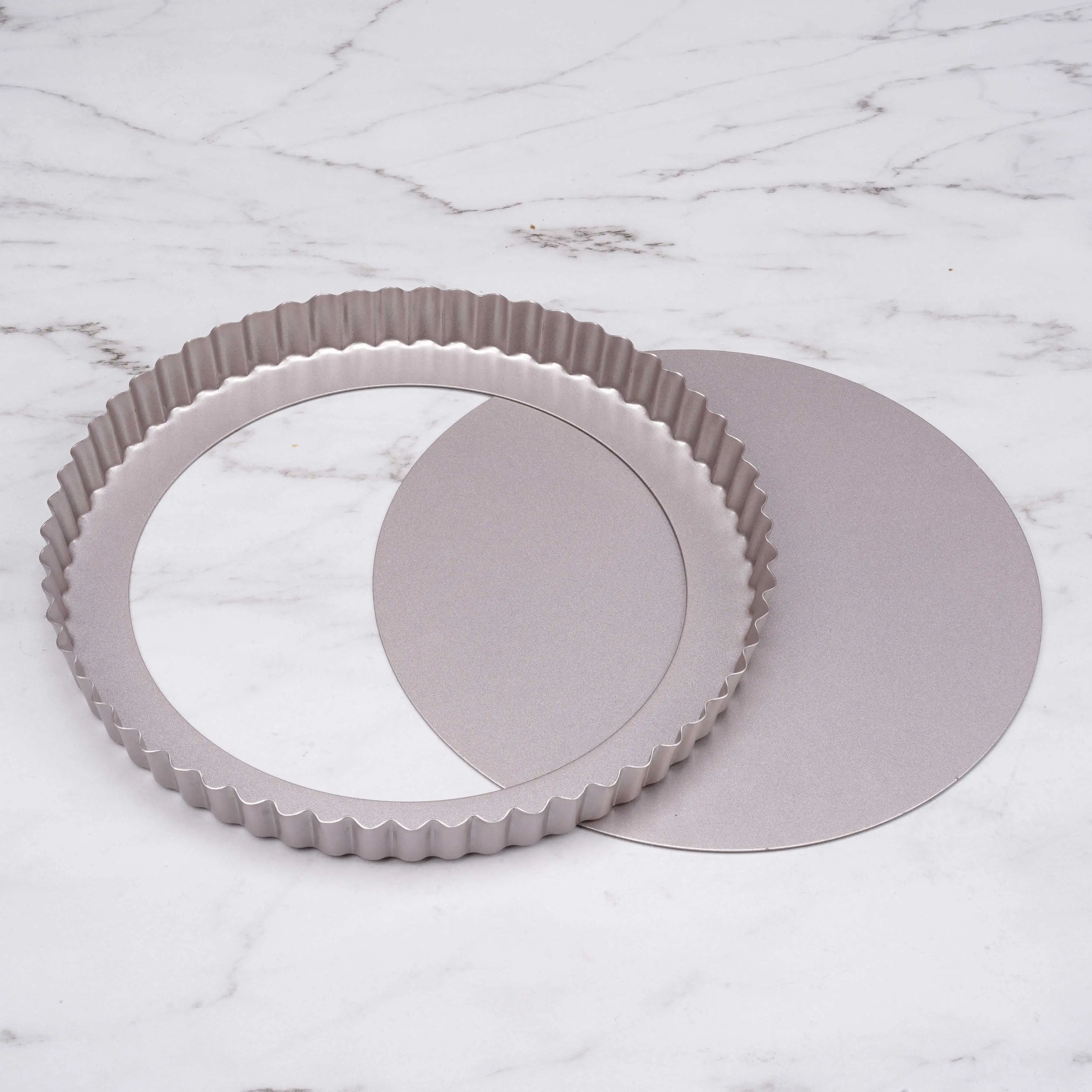 
tart mold 7/9.5 inch rose gold round chocolate Quiche wave edge baking steel chease pizza tray with Removable Bottom 