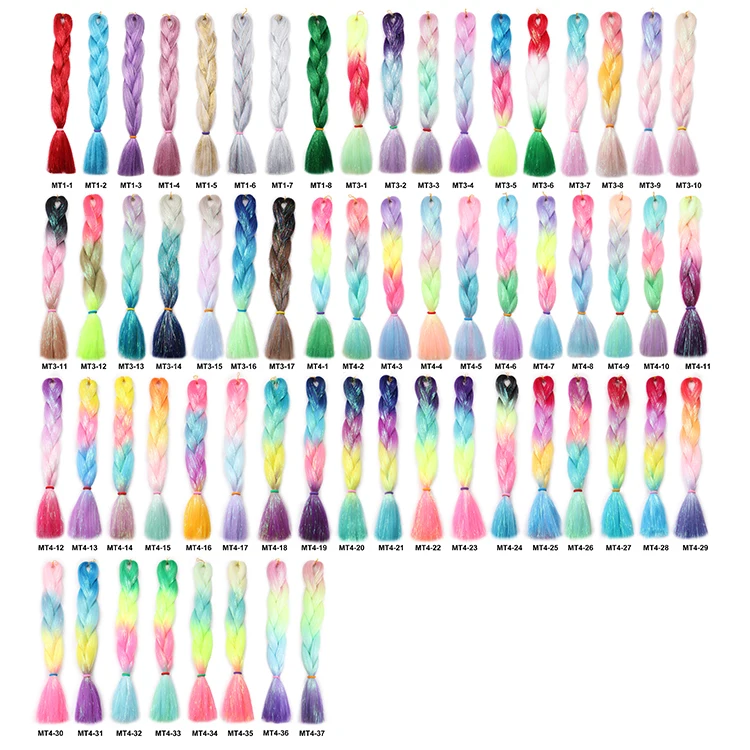 HARMONY 250 Pieces Jumbo Braids Hair Mix Tinsel 60 Colors Available Glitter Synthetic Braiding Hair Extensions