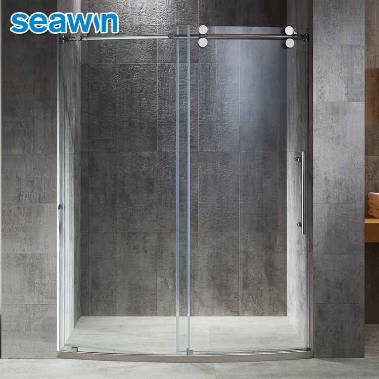
Seawin Enclosure Production Rounded Shield Frameless Curved Small Bathroom Glass Shower Door 