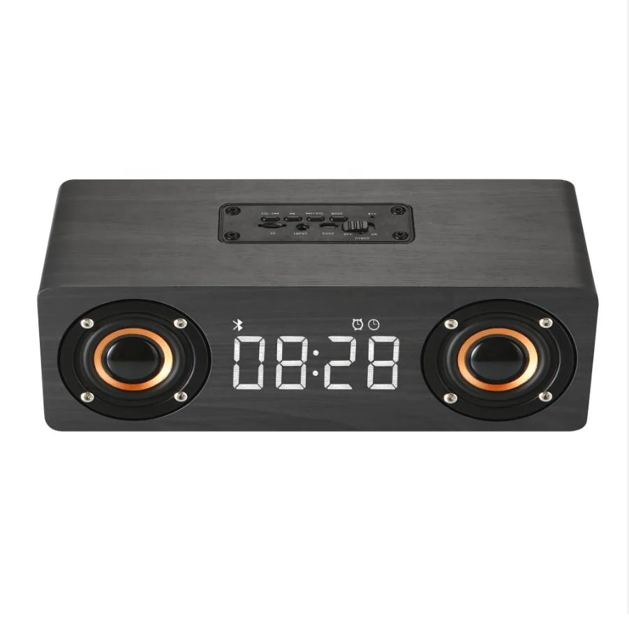 High Quality 2-in-1 Portable Wooden Vintage Bluetooths Smart Speaker With Digital Alarm Clock