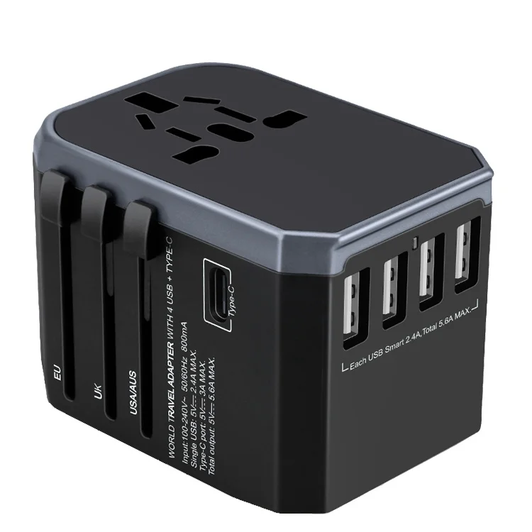 International EU UK US AU surge protector with 4USB charger universal travel adapter plug with type-C