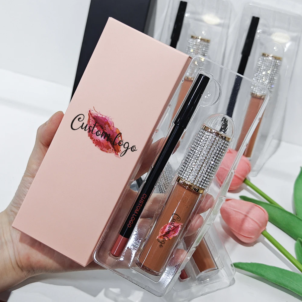 2024 new arrival luxury private label own logo matte lip gloss lip liner set,private label makeup liquid lipgloss lipstick kit