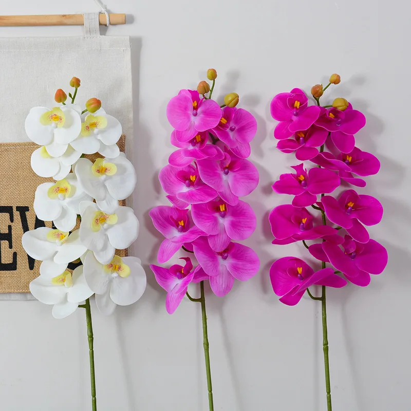 9 Heads High Quality Phalaenopsis Orchid Stem Flower For Wedding Decorations Artificial Latex White Orchid Flower