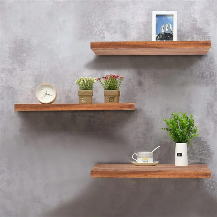 Antique wooden wall shelf hanging storage furniture solid wood mounted wall floating shelves