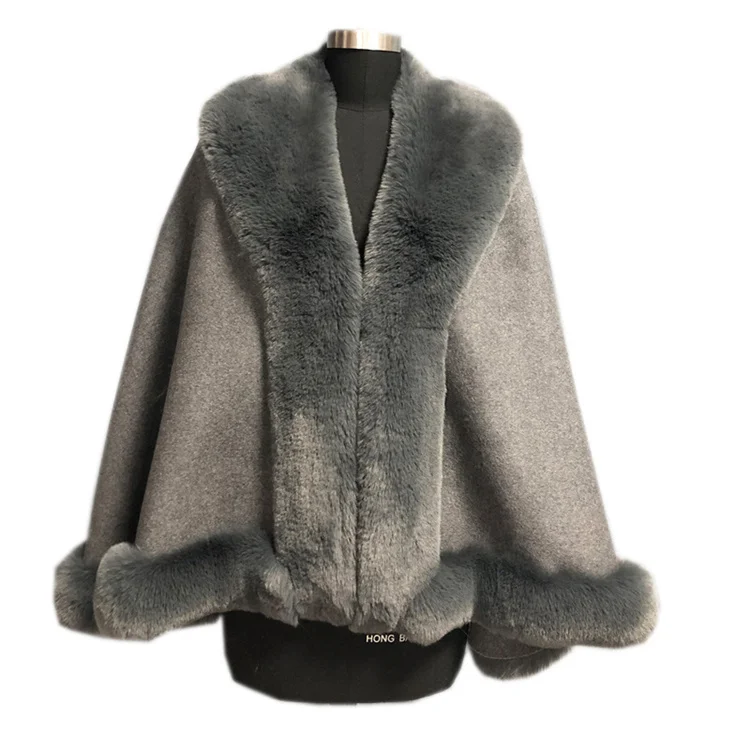 Wholesale Sample Available Super Unique Design Fancy Quality Wool Adult Fleece Fur Winter Ponchos for Women