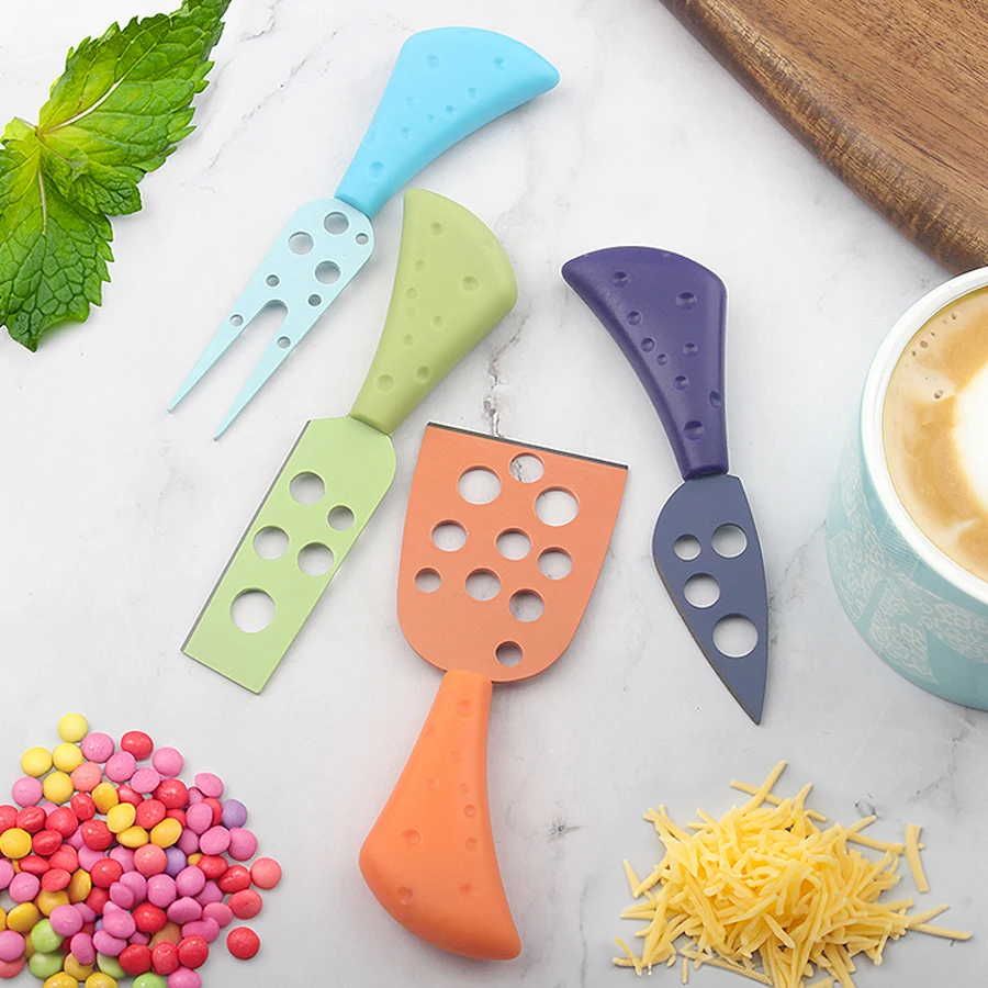 Hot Sale Colorful Stainless Steel Cheese Knife Butter Tools Fork Knife Slicer with PP Handle