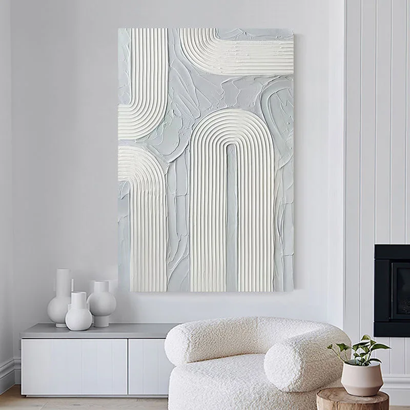 Hand Painted Abstract Artwork White Texture Wall Art decor painting handmade Modern Canvas Painting with frame for home decor