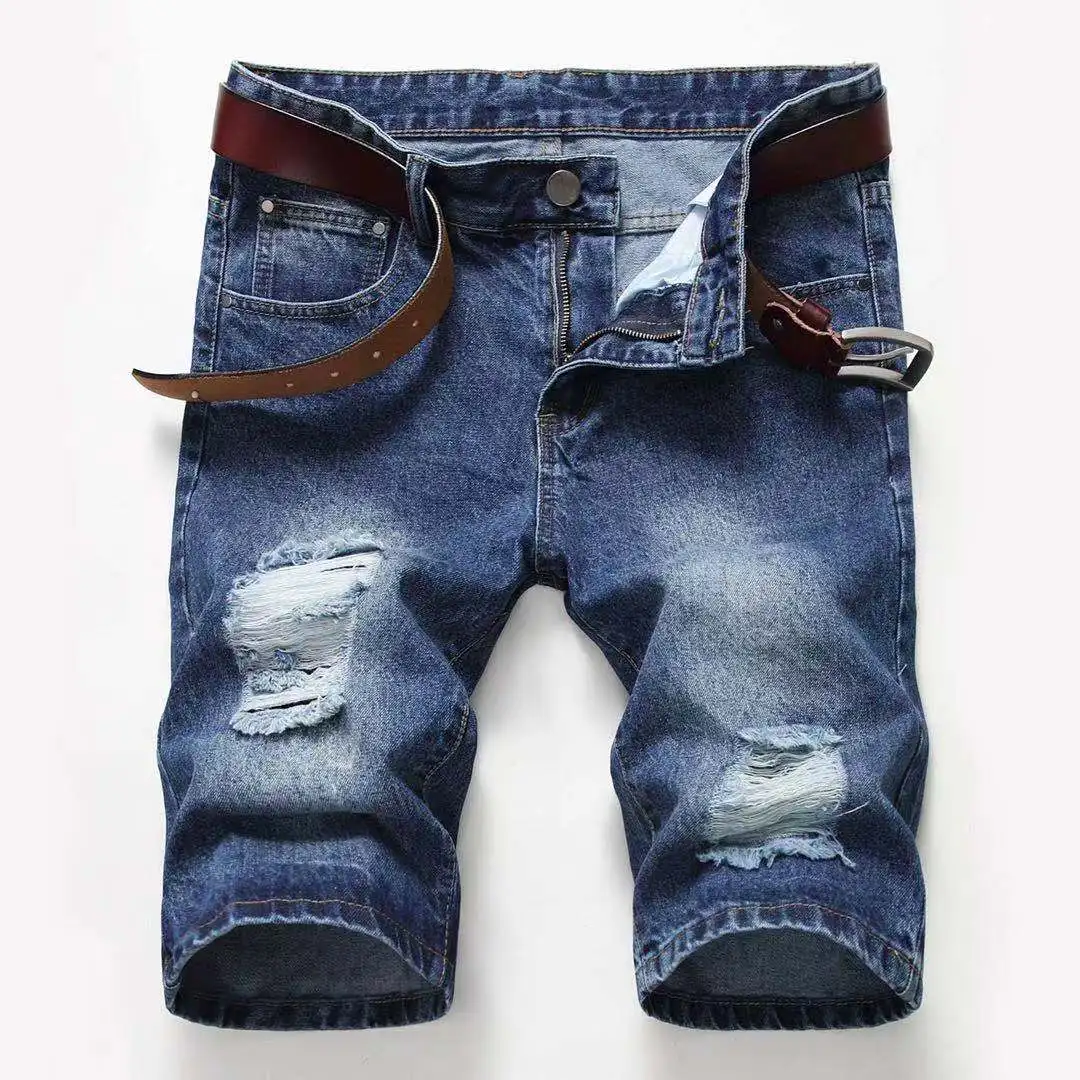 2021High quality summer denim ripped shorts male jeans men short pants Young jeans fit  breathable five trousers