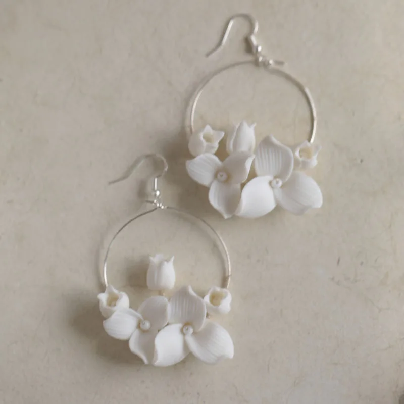 SLBRIDAL Handmade Rhinestones Freshwater Pearls Porcelain Flower Bridal Wedding Hair Comb Hair Pin Earring Women Girls Jewelry