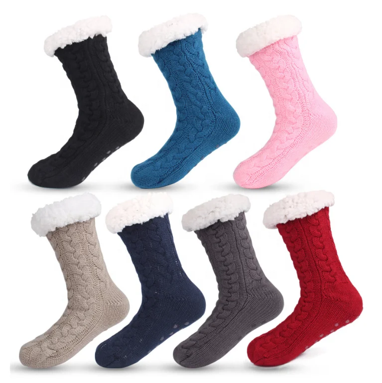 wholesale holiday warm slipper floor socks red custom grip socks manufacturer winter thick fleece socks