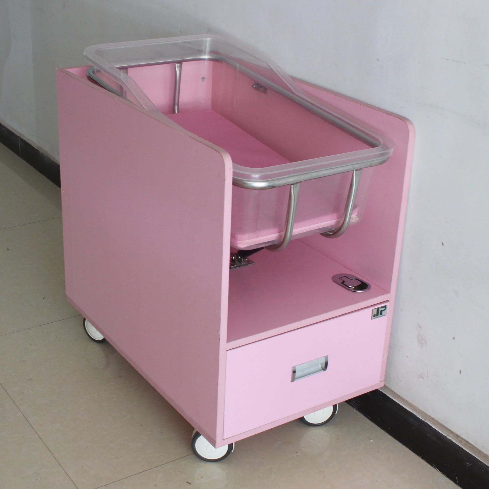 Hospital furniture equipment pink wood luxury baby cot bed crib modern baby trolley