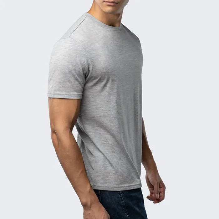 100% Merino Wool T Shirt Gym Slim Fit Short Sleeve Tee Crew Neck Apparel For Men