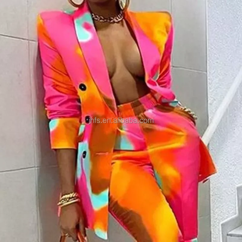 J&H fashion tie dye blazer pants set 2 piece fall 2021 women clothes formal suits