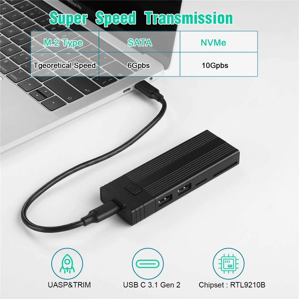 5 в 1 Тип c концентратор USB OTG корпус для жесткого диска ноутбука кабель подключения Sata M.2 NVME 10 Гбит/с Ssd GEN