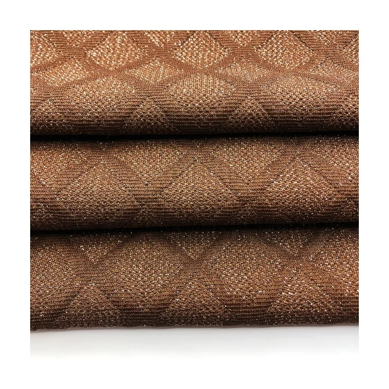 Lurex polyester stretch quadrate pattern knitted 260gsm piece dyed metallic jacquard double sides fabric for coat dress