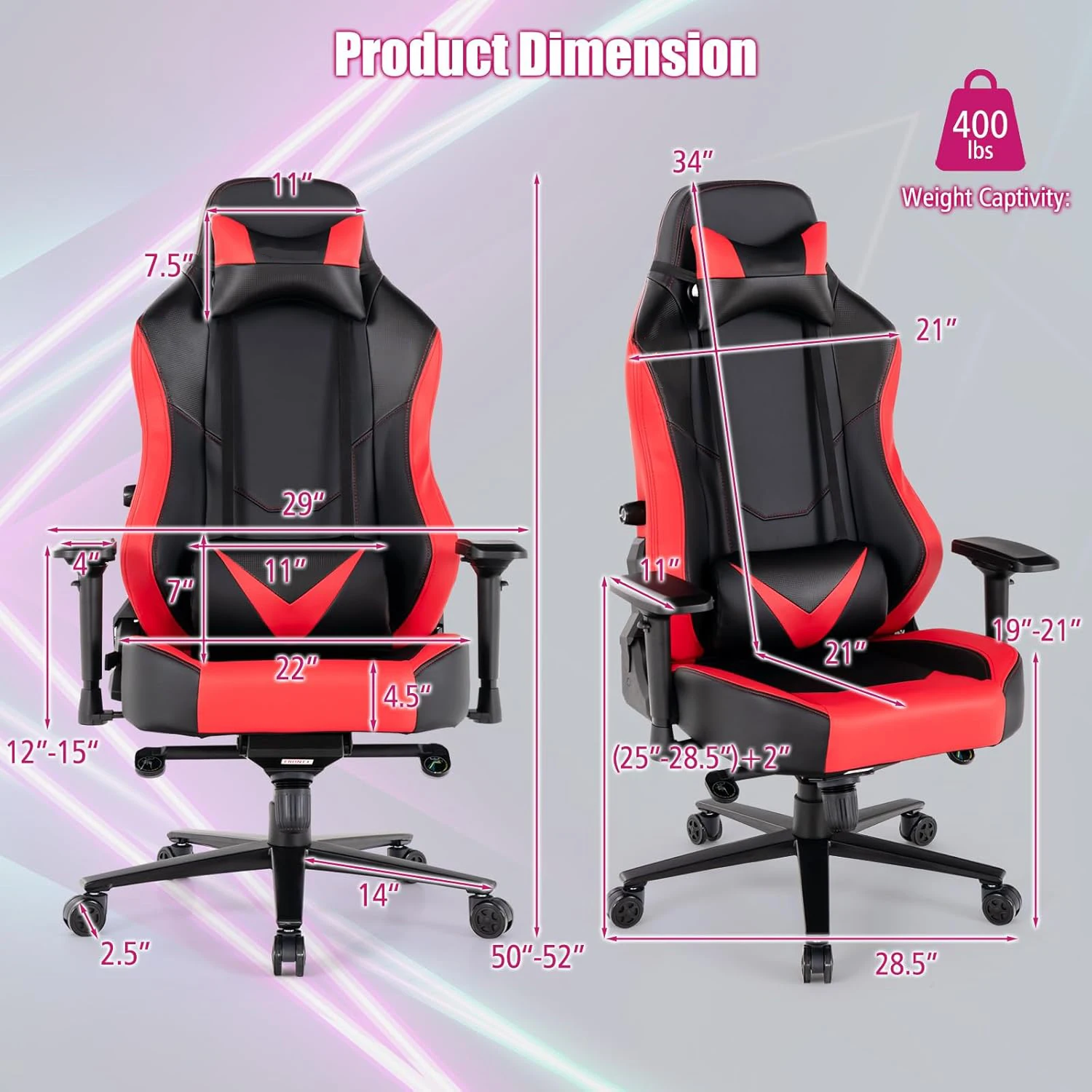 3-in-1 PC Gaming Headset Stand Free Gaming Chair Big Tall Fat Widen Cushions Computer Racing Chairs with Heavy Duty Steel Base