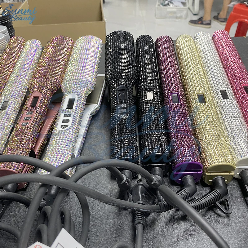 professional salon hot comb 500 degree bling bling hair straightener titanium flatiron private label flat iron