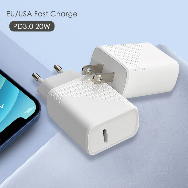 Type-C PD 20W Wall Charger Adapter Fast Charger For Phone EU US UK Charger Plug Usb C PD Wall Type-c Fast Charging Adapter