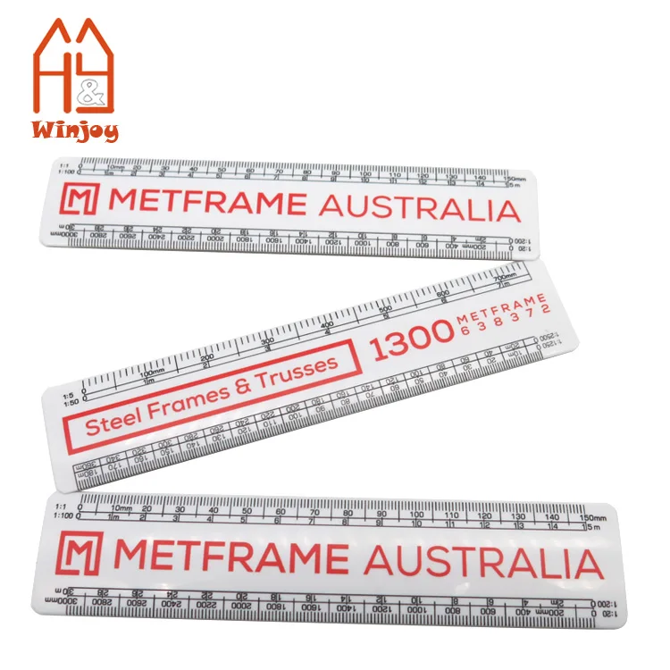 Custom 6 Inch 15 CM Plastic Flat Architectural Scale Ruler White Straight Ruler With Customized Personalized Logo Print