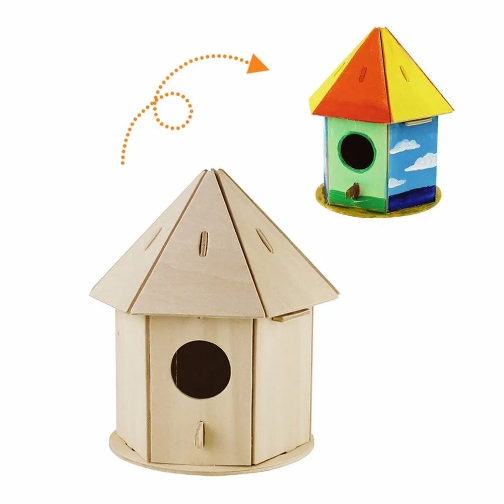 
Hot Selling Novelty Cute Wood DIY White Bird Feeder House Kit IBEI 