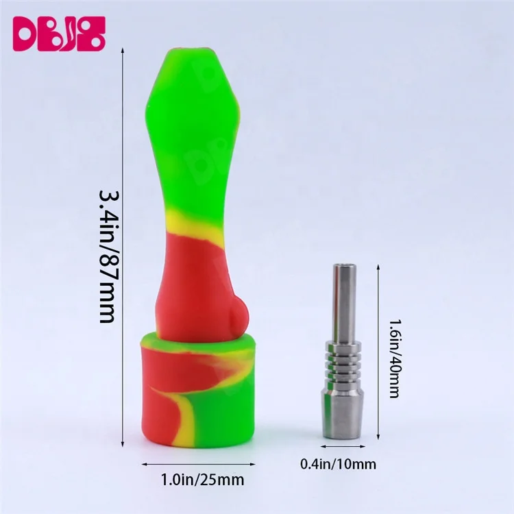 Easy Cleaning  Silicone Smoking Pipe with Titanium nail Dabber Rig Custom Nectar Logo Collector