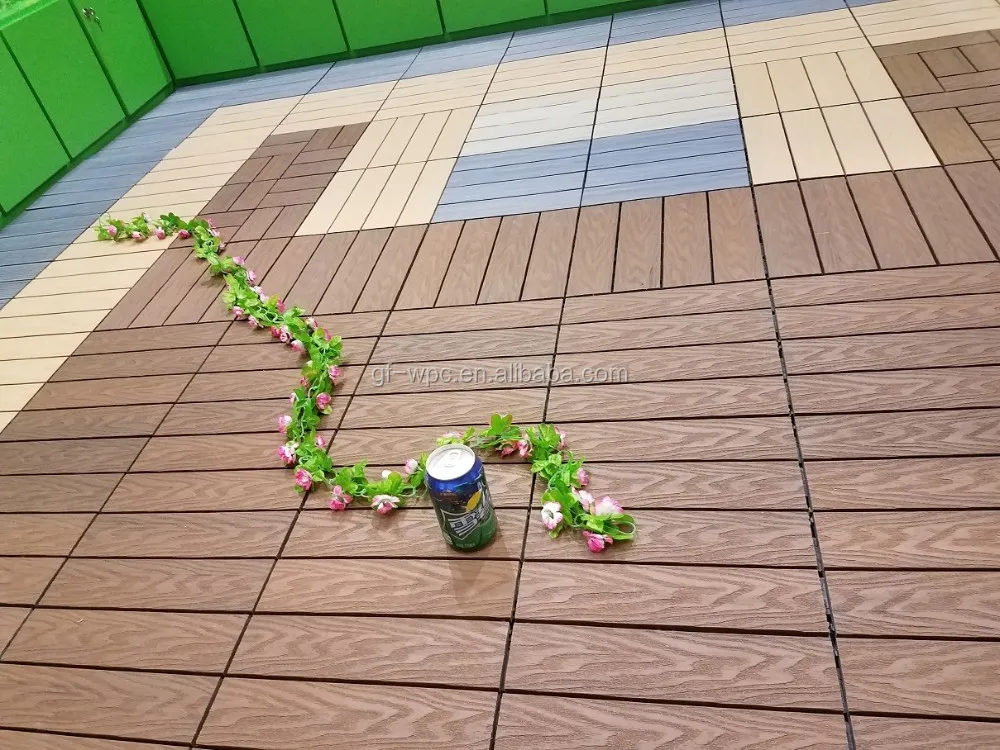 3D Embossed Wood Grain WPC Decking Tile Garden Flooring Tile