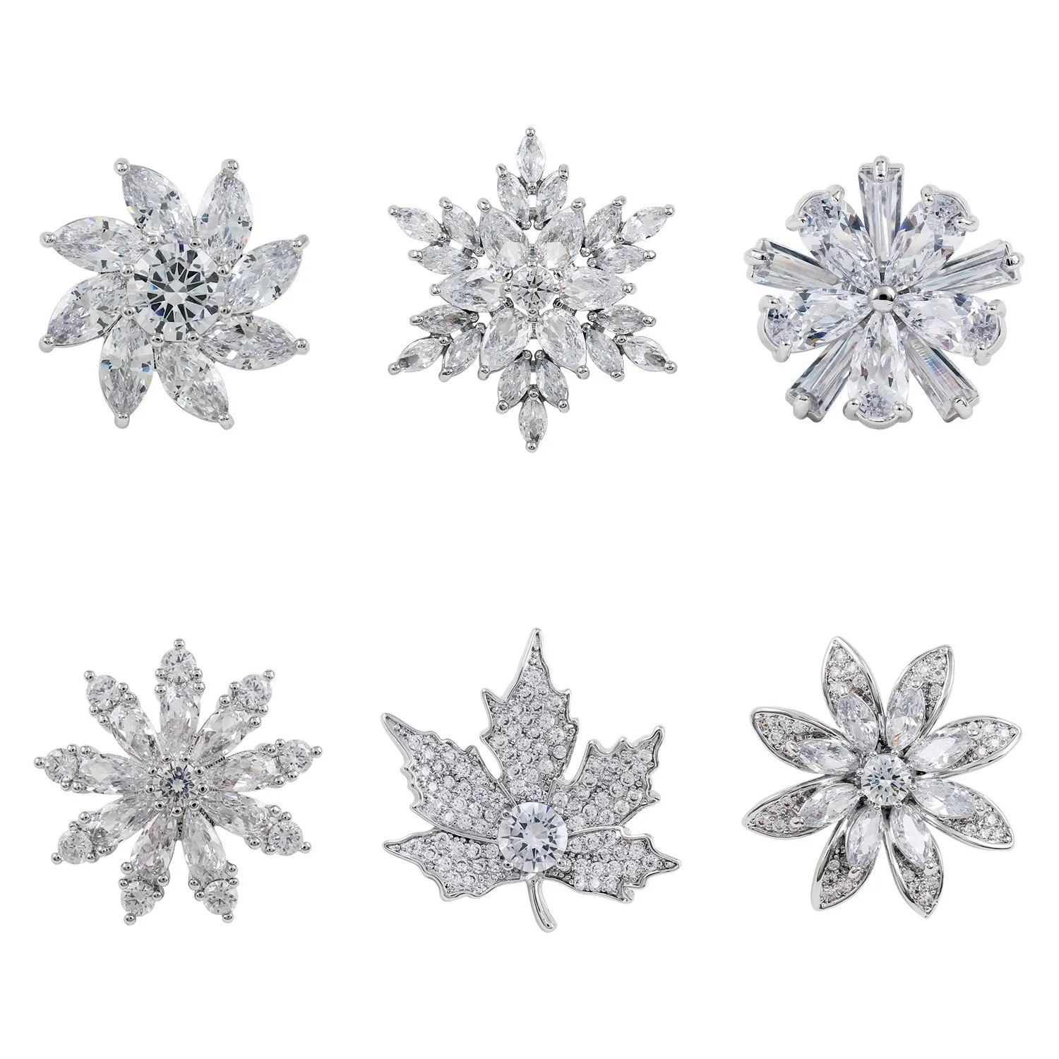 Wholesale Hat Pins Zircon Snowflake Maple Leaf Flower Pin Small Brooch Pin For Men Women Suit Hat