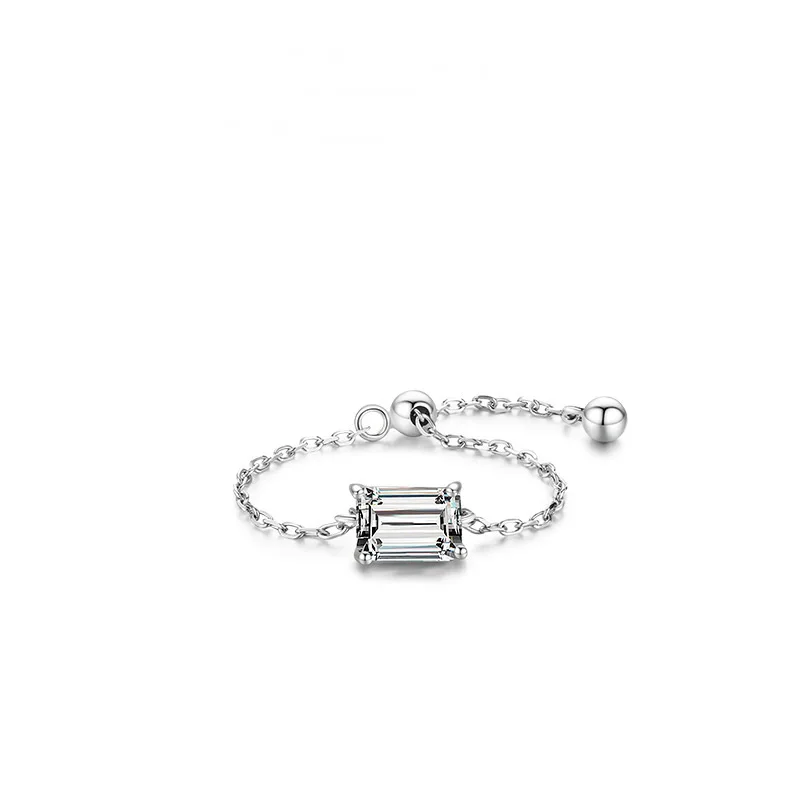 Hot Selling Fashion 925 Sterling Silver Slider Link Ring Dainty Birthstone Zircon Charm Adjustable Chain Ring