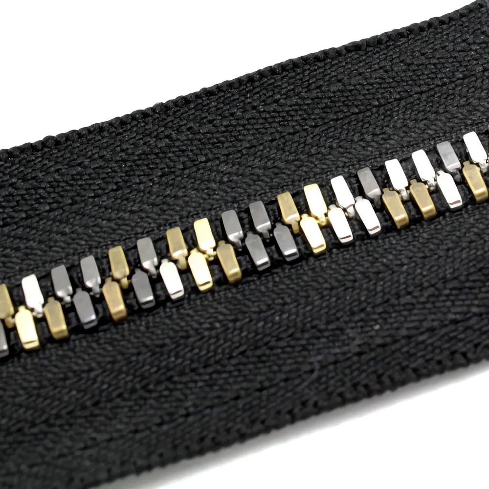 High Quality Five Colors Tooth Metal Zipper Corn Shape Teeth Brass Zipper Metal Zipper For Leather Jacket